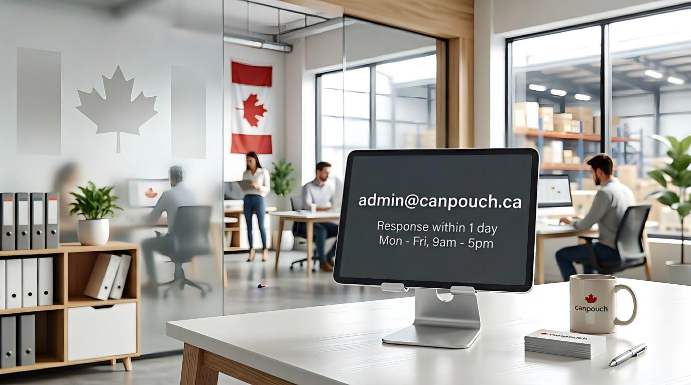 Contact canpouch for official distribution inquiries in Canada. Email admin@canpouch.ca with a 1-day response time. Business hours: Mon-Fri, 9am-5pm.