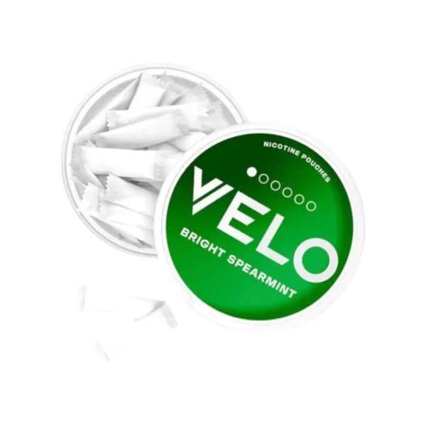 VELO Bright Spearmint Mini 4mg open can with nicotine pouches