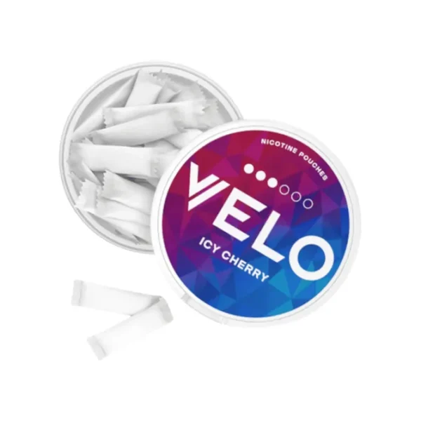 VELO Icy Cherry 8mg open can with nicotine pouches
