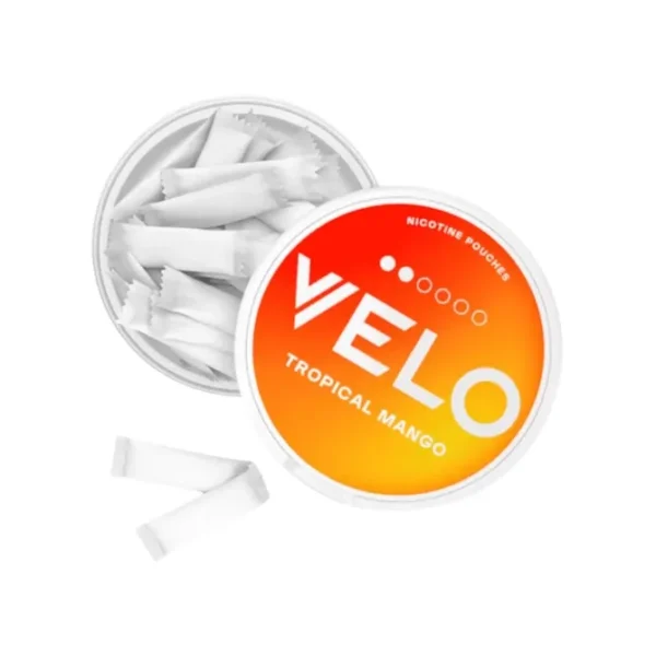 VELO Tropical Mango 6mg open can with nicotine pouches