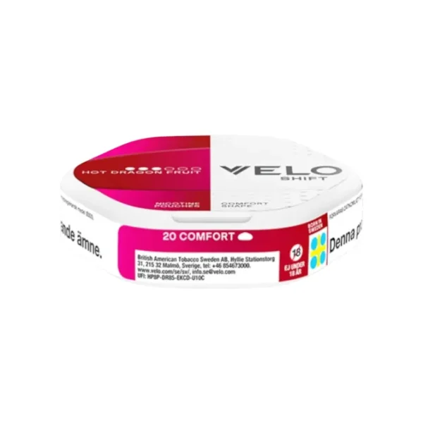 VELO Shift Hot Dragon Fruit 8mg Sweden Side View VELO Shift Hot Dragon Fruit 8mg nicotine pouches Sweden side view