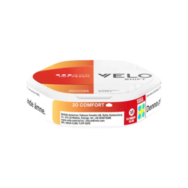 VELO Shift Hot Peach 8mg Sweden Side View VELO Shift Hot Peach 8mg nicotine pouches Sweden side view