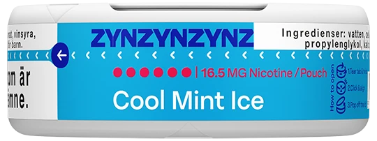 ZYN Cool Mint Ice 16.5mg nicotine pouches Sweden side view