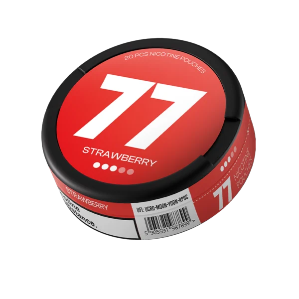77 Strawberry 10.4mg European Market nicotine pouches angled view