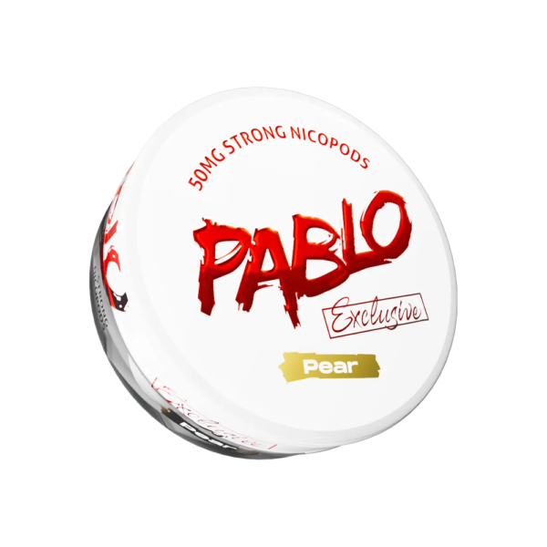 Pablo Exclusive Pear 30mg nicotine pouches European Market angled can
